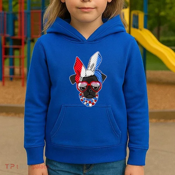 Red White And Blue Hipster Pug Kids Hoodie