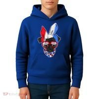 Red White And Blue Hipster Pug Kids Hoodie thumb 4