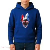 Red White And Blue Hipster Pug Kids Hoodie thumb 4