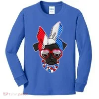 Red White And Blue Hipster Pug Kids Long Sleeve Shirt thumb 0
