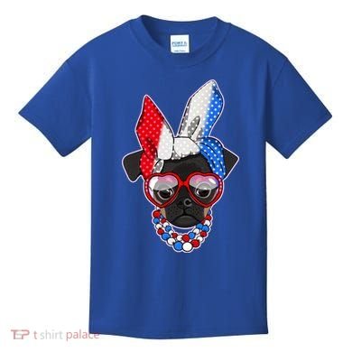 Red White And Blue Hipster Pug Kids T-Shirt