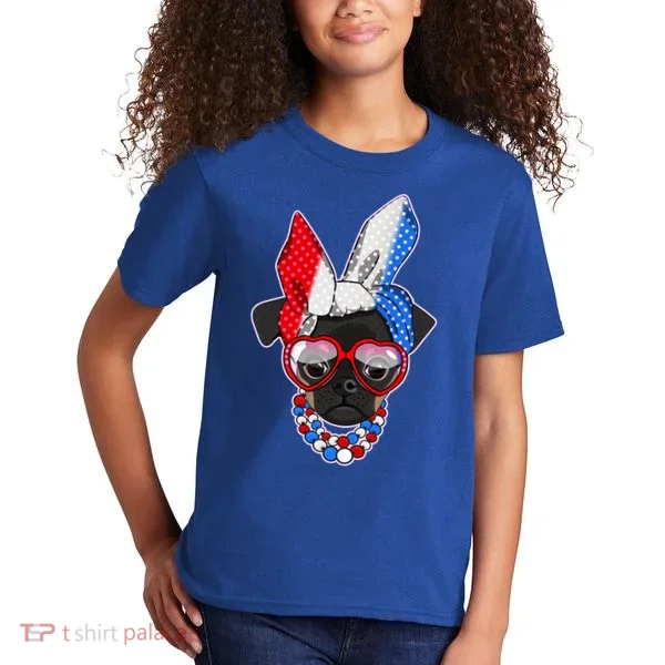 Red White And Blue Hipster Pug Kids T-Shirt