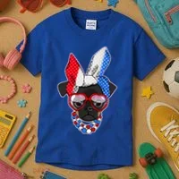 Red White And Blue Hipster Pug Kids T-Shirt thumb 3