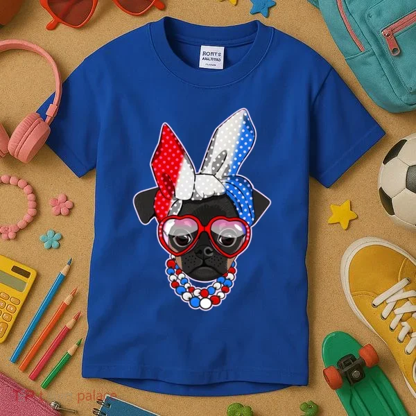 Red White And Blue Hipster Pug Kids T-Shirt