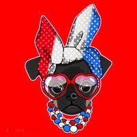 Red White And Blue Hipster Pug Santa Hat thumb 1