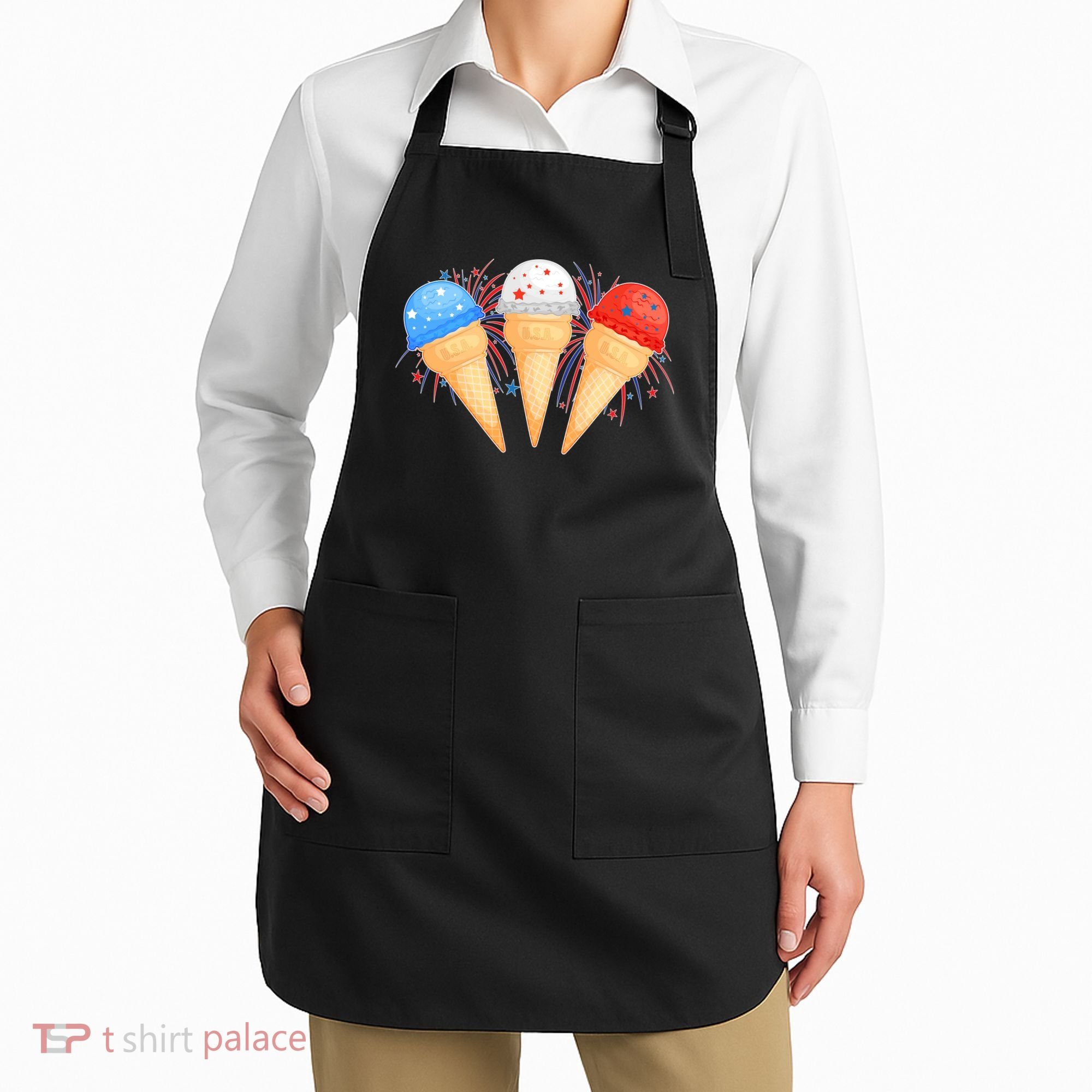Red White and Blue USA American Ice Cream Cones Apron