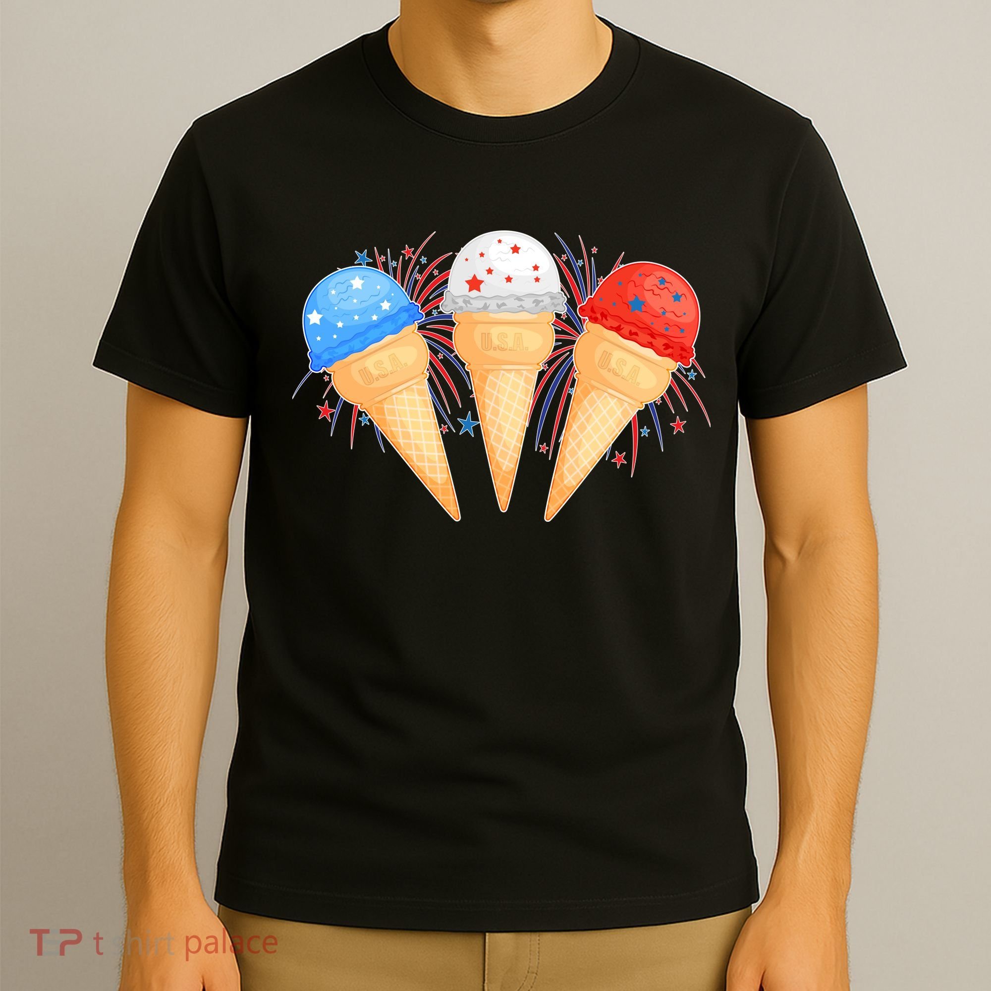 Red White and Blue USA American Ice Cream Cones T-Shirt