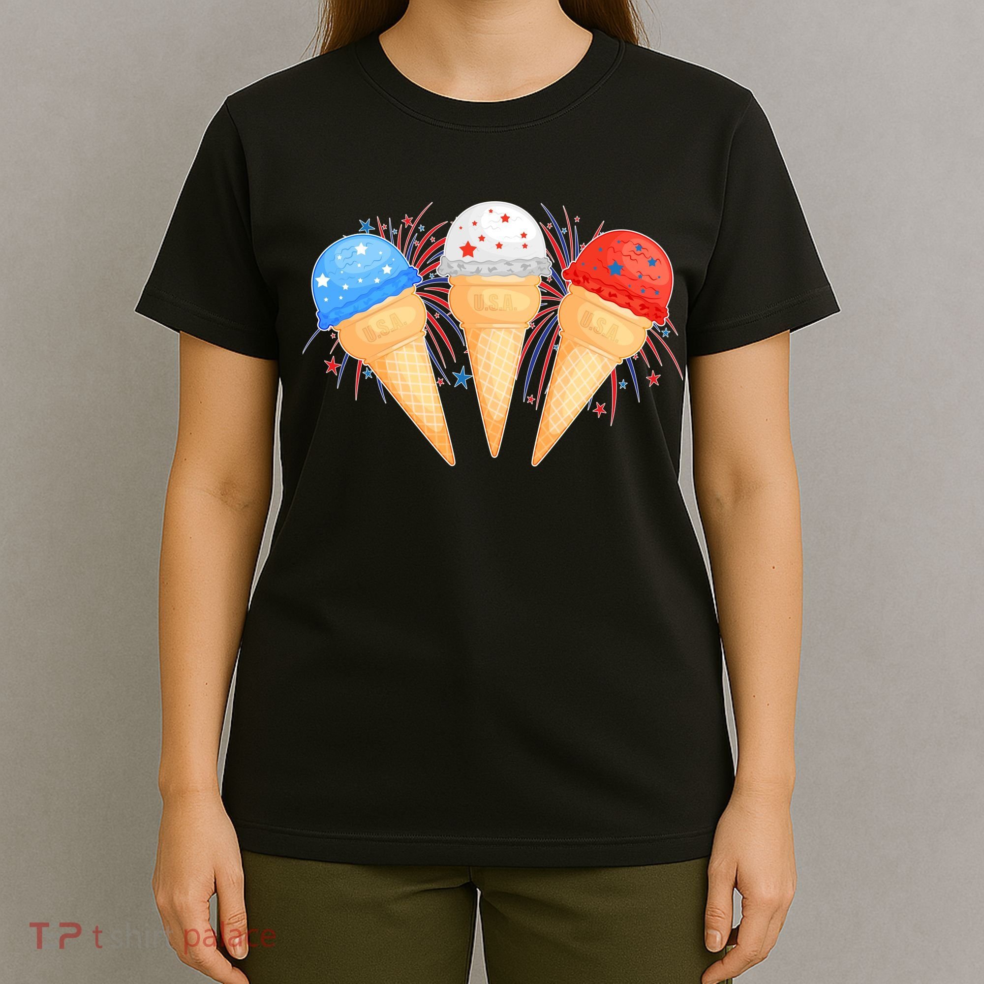 Red White and Blue USA American Ice Cream Cones T-Shirt