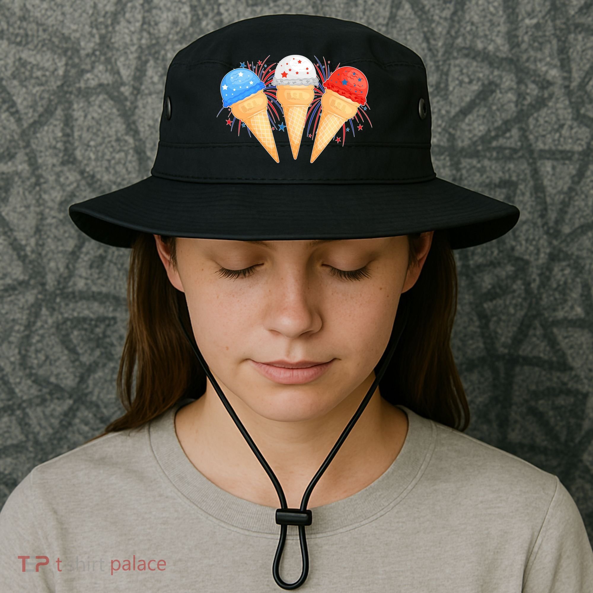 Red White and Blue USA American Ice Cream Cones Bucket Hat
