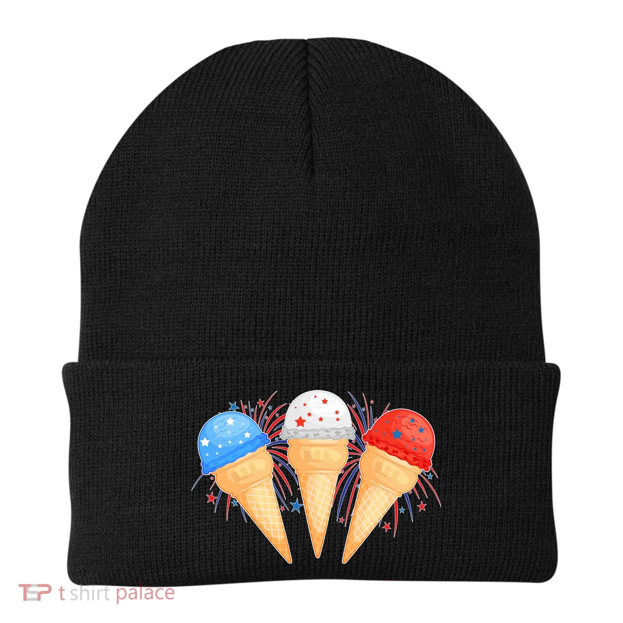 Red White and Blue USA American Ice Cream Cones Beanie