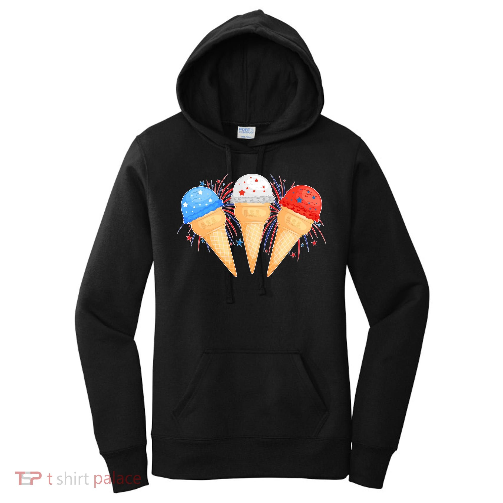 Red White and Blue USA American Ice Cream Cones Women's Hoodie