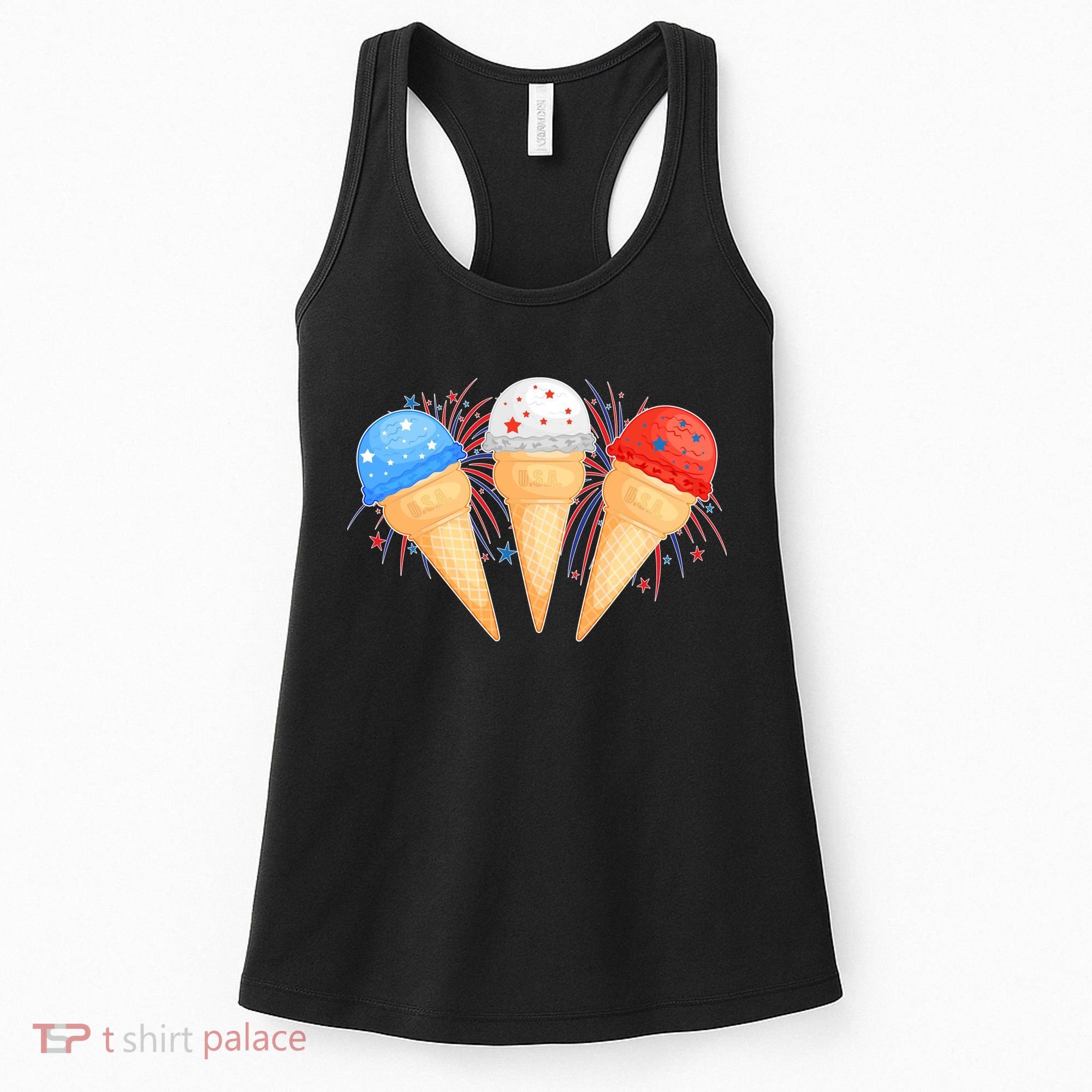 Red White and Blue USA American Ice Cream Cones Women's Tank Top