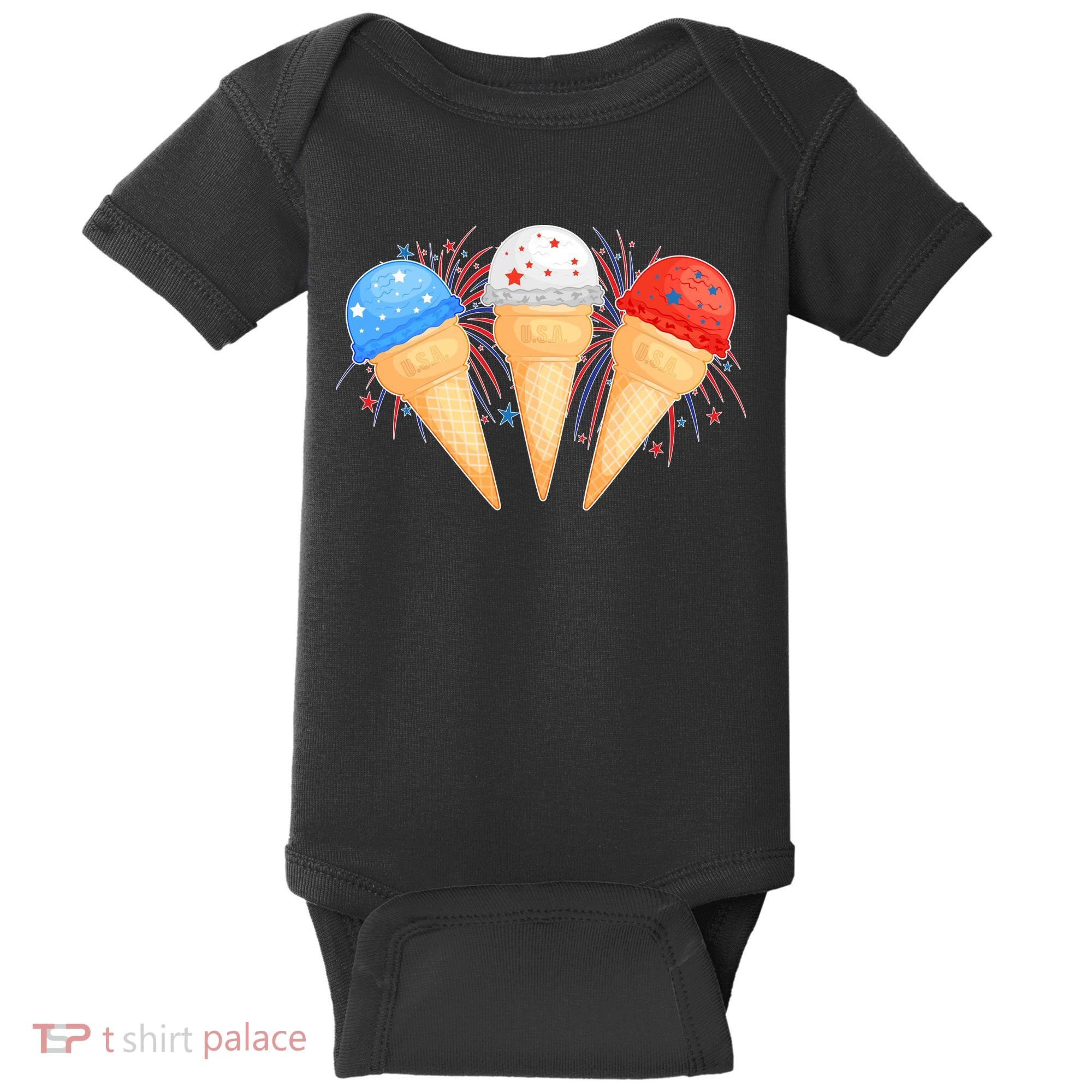 Red White and Blue USA American Ice Cream Cones Baby Bodysuit