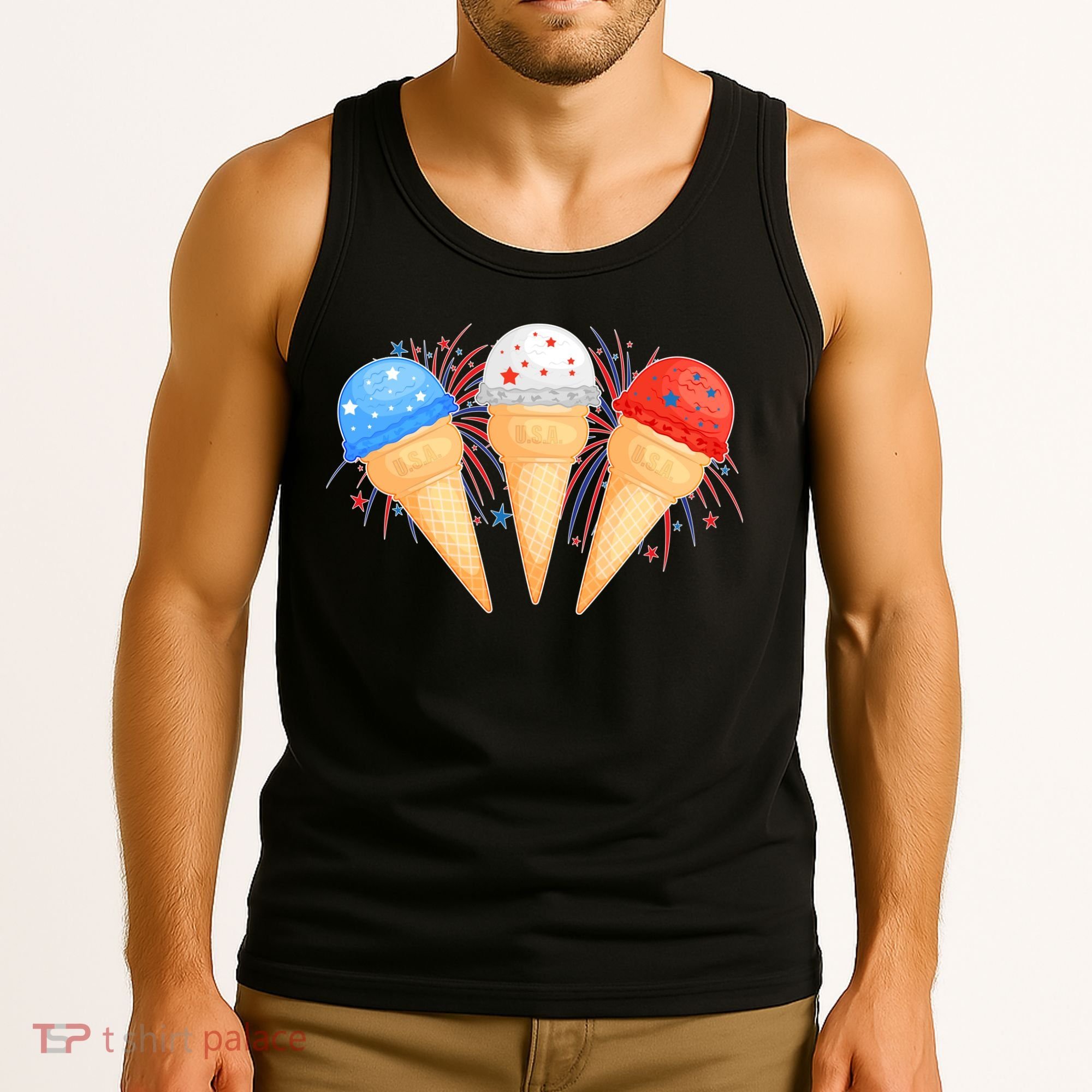 Red White and Blue USA American Ice Cream Cones Tank Top