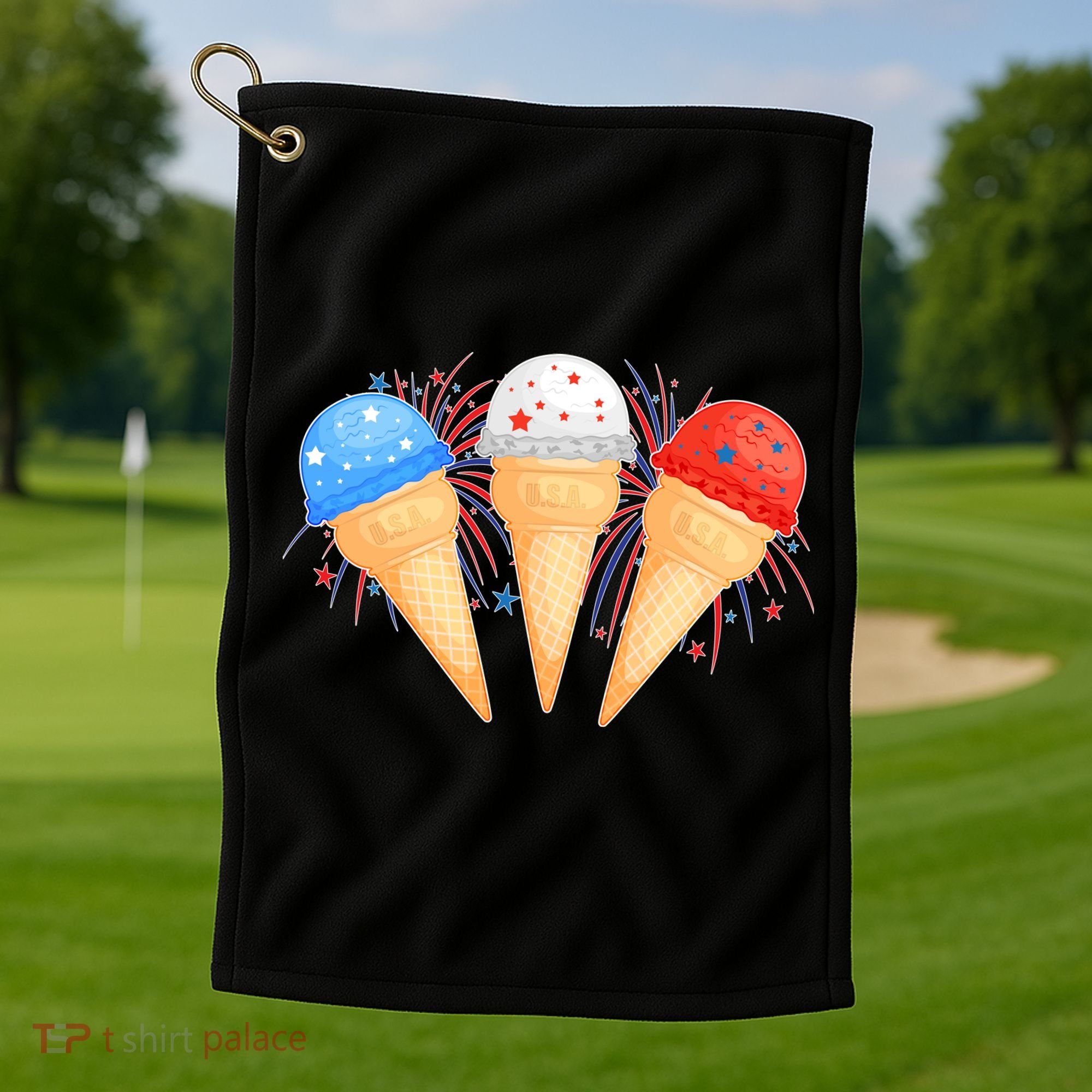 Red White and Blue USA American Ice Cream Cones Golf Towel