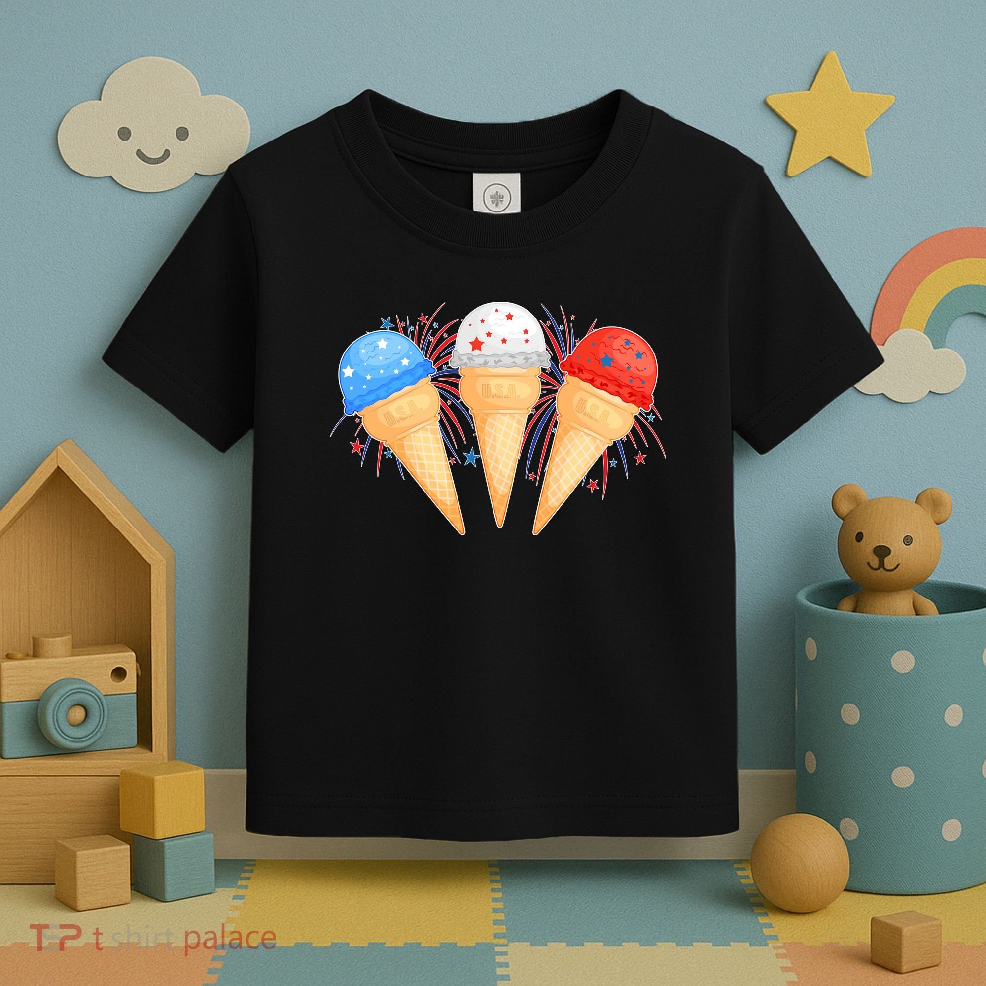 Red White and Blue USA American Ice Cream Cones Toddler T-Shirt