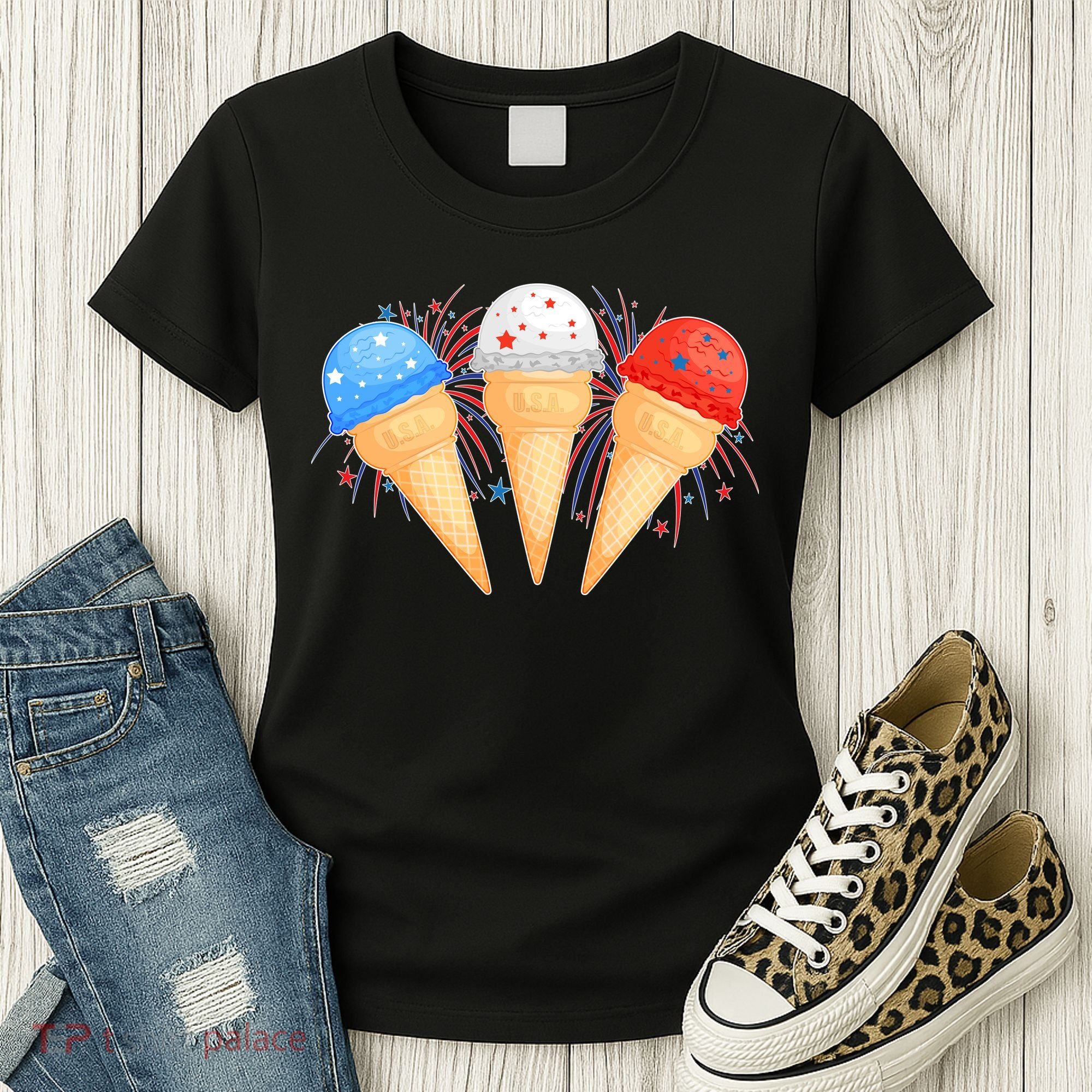 Red White and Blue USA American Ice Cream Cones Women's T-Shirt