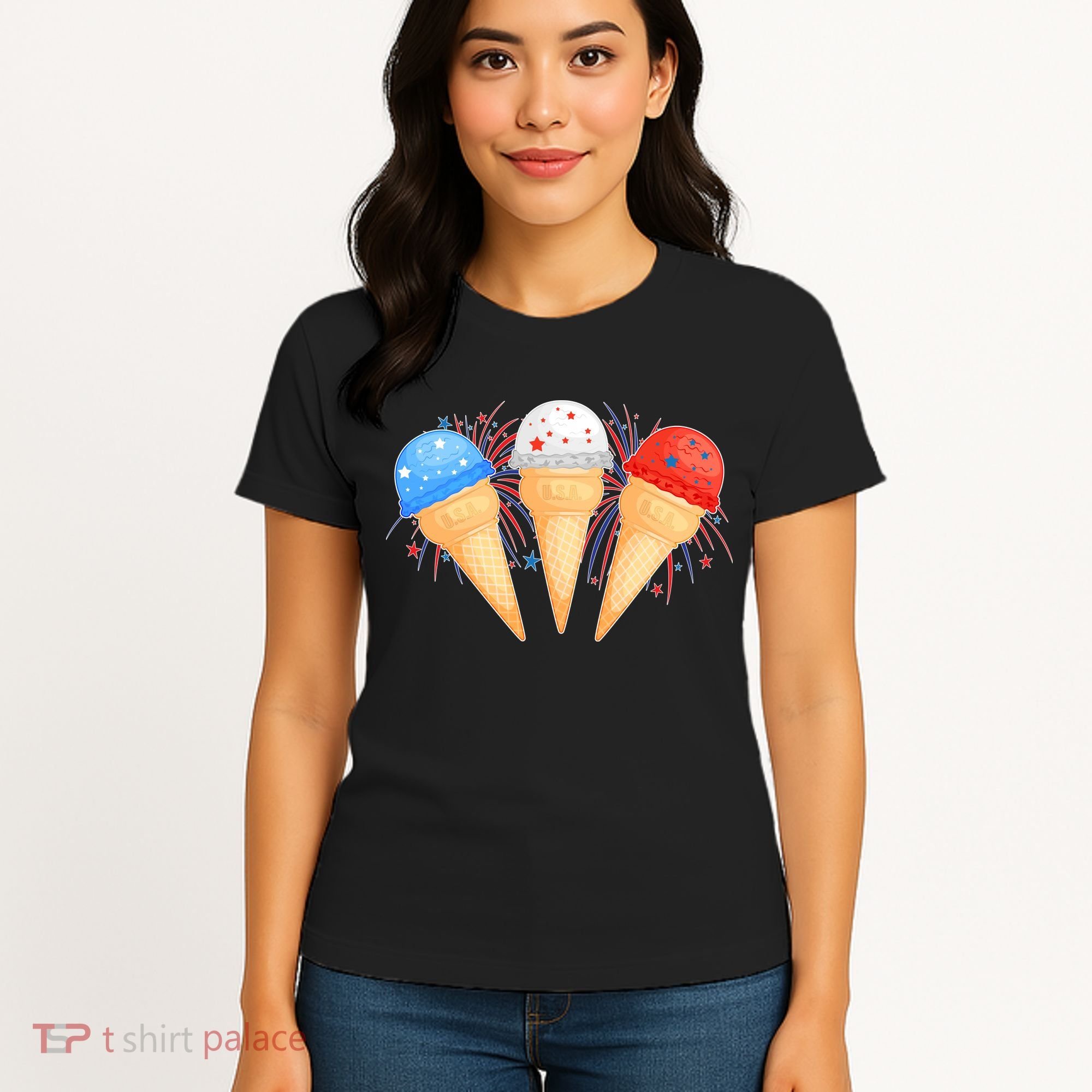 Red White and Blue USA American Ice Cream Cones Women's T-Shirt