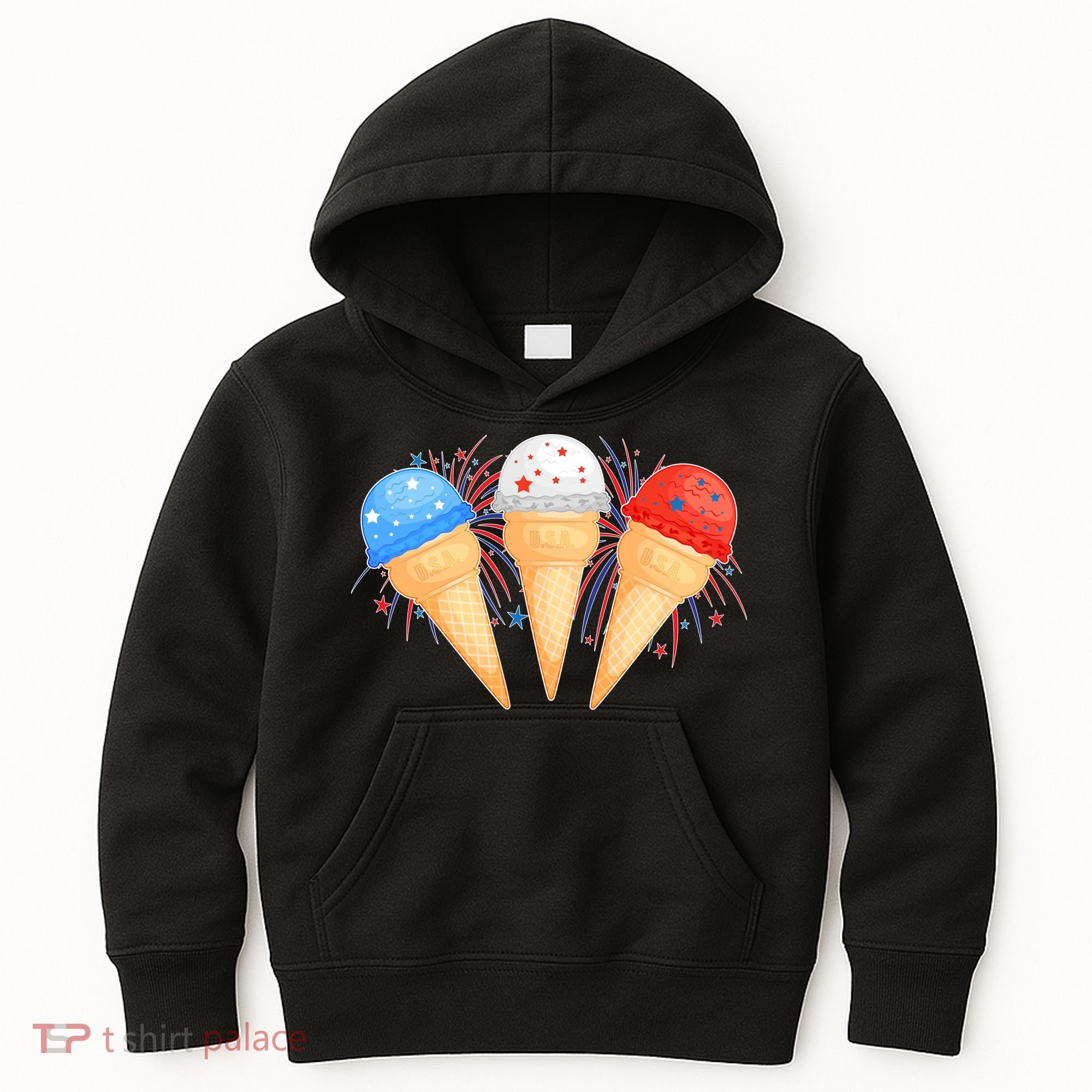 Red White and Blue USA American Ice Cream Cones Kids Hoodie