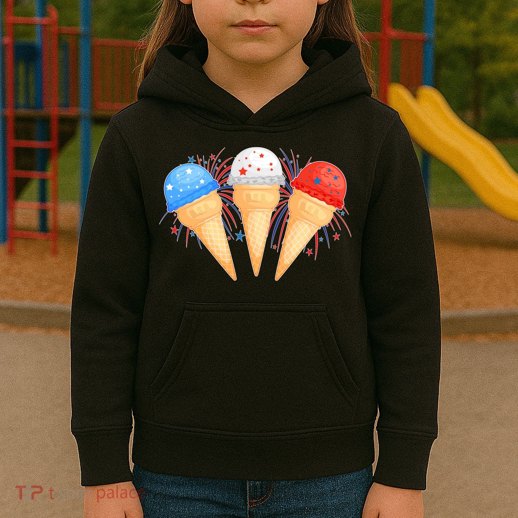 Red White and Blue USA American Ice Cream Cones Kids Hoodie