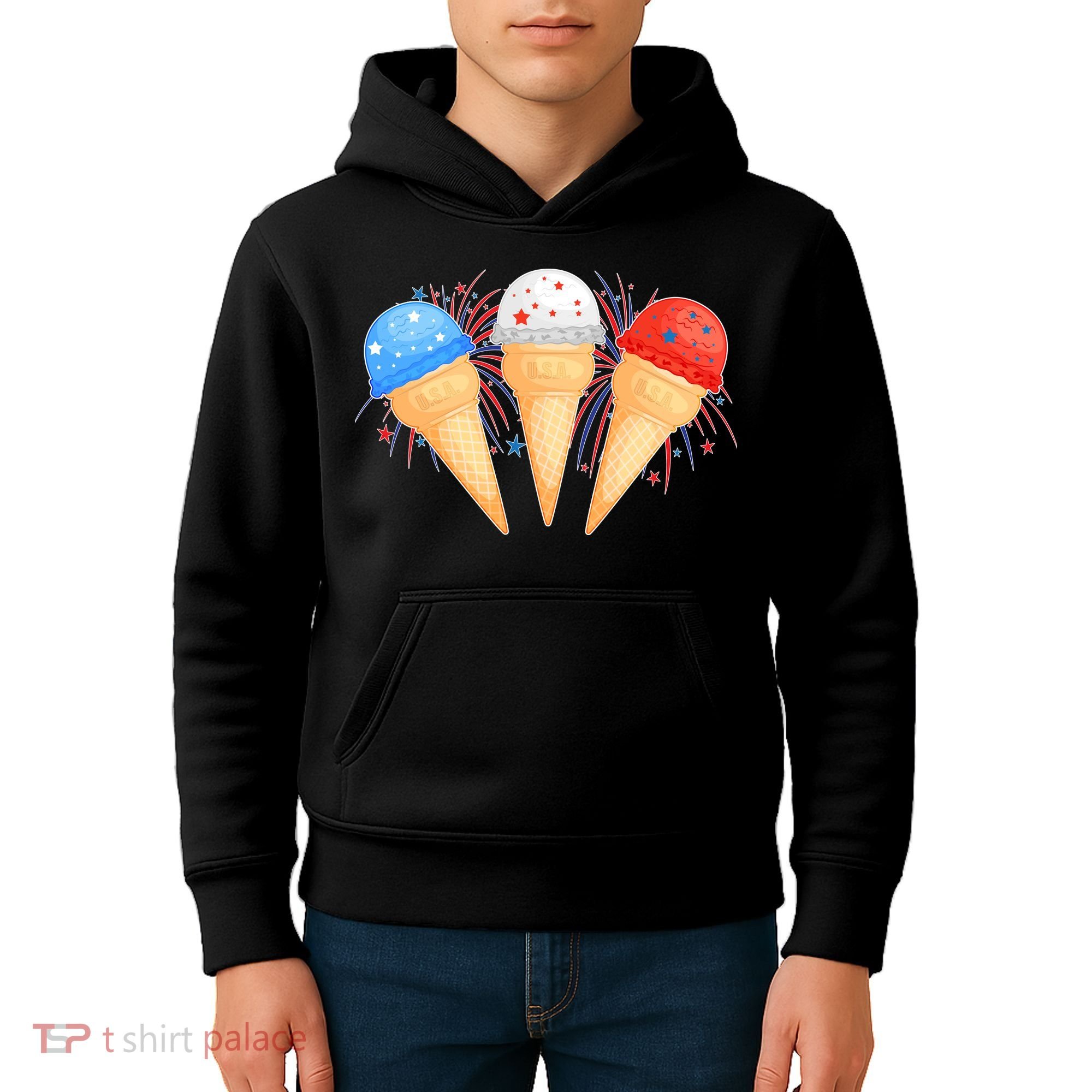 Red White and Blue USA American Ice Cream Cones Kids Hoodie