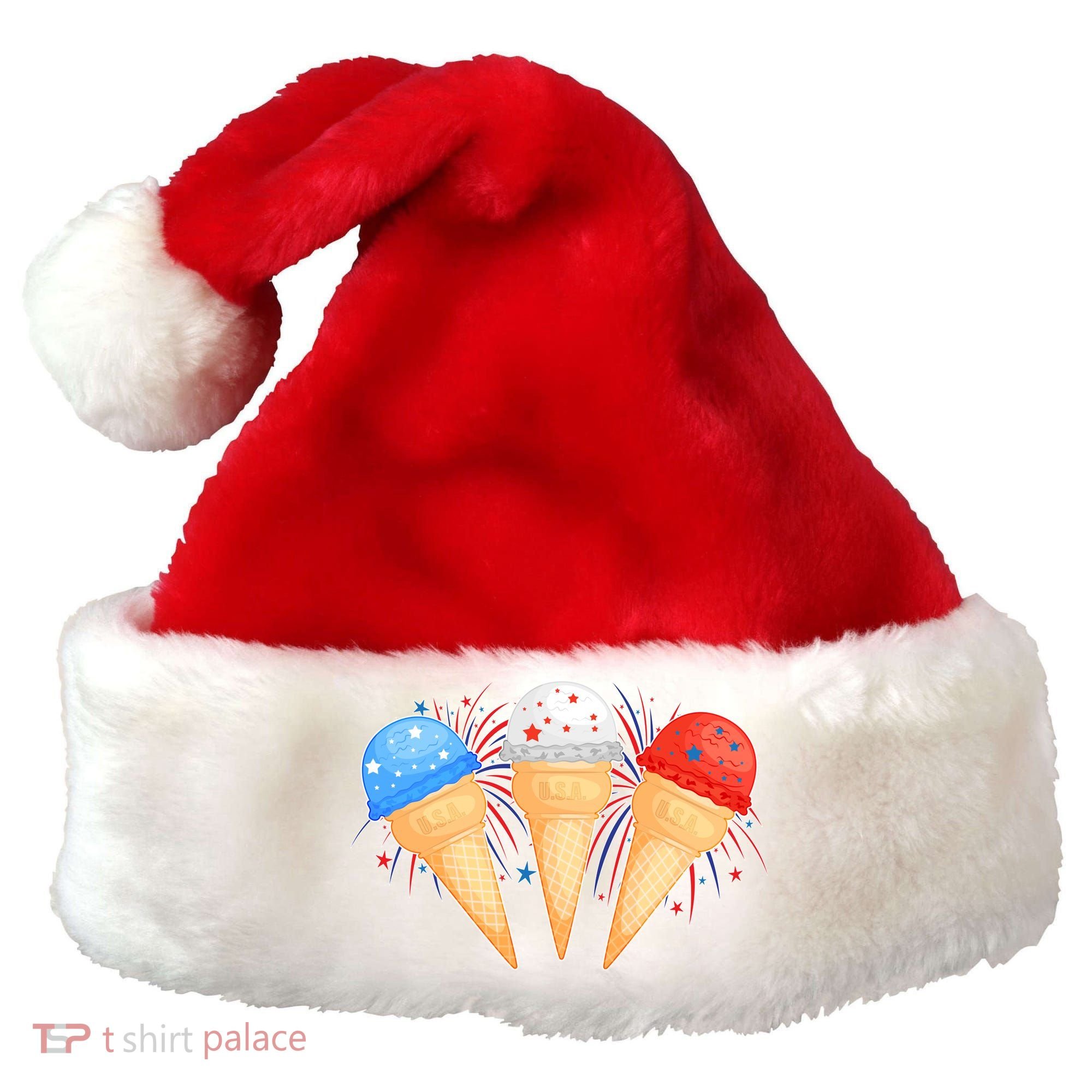 Red White and Blue USA American Ice Cream Cones Santa Hat