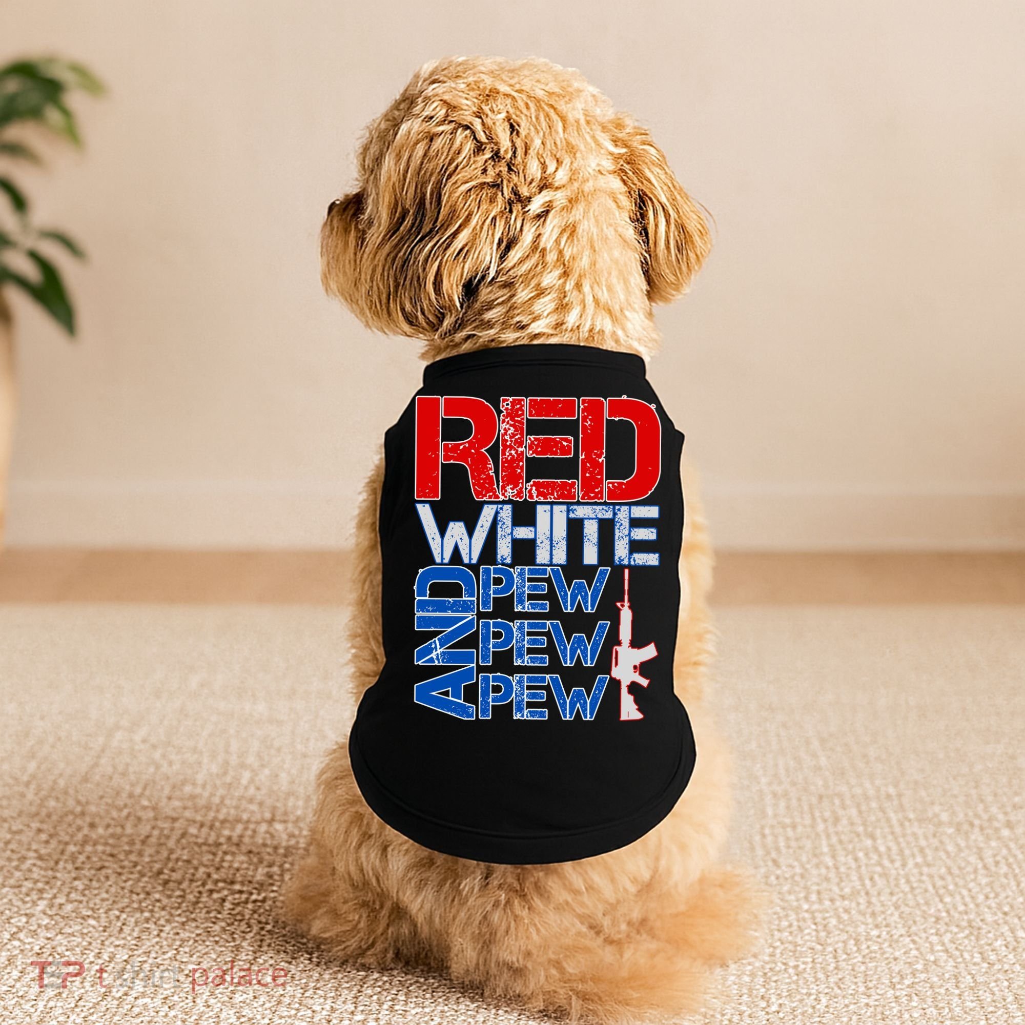 Red White And Pew Pew Pew USA Guns Doggie Tank