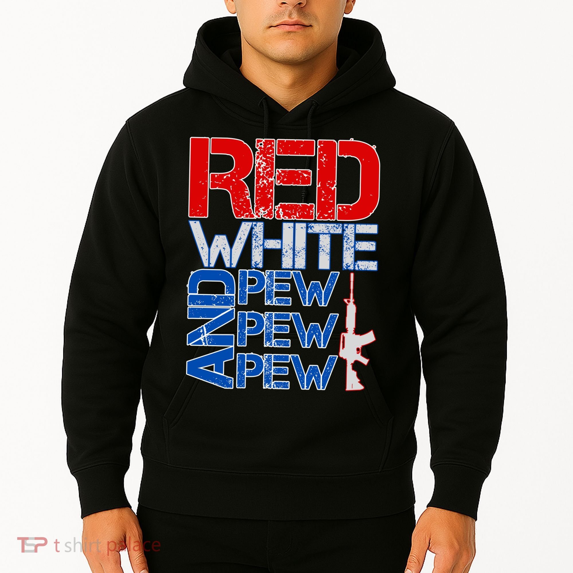 Red White And Pew Pew Pew USA Guns Hoodie