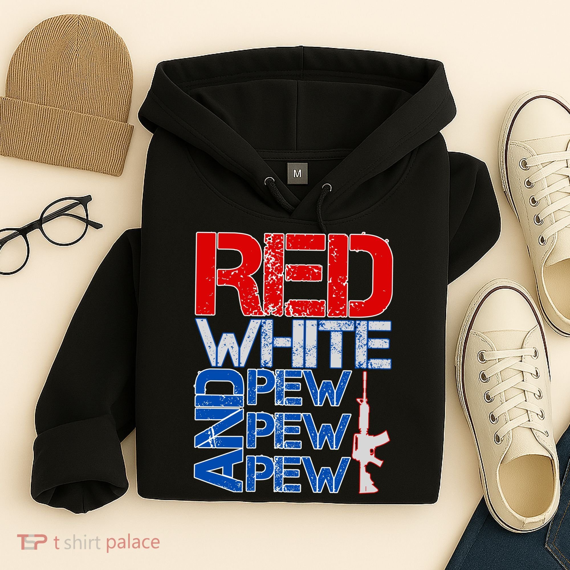 Red White And Pew Pew Pew USA Guns Hoodie
