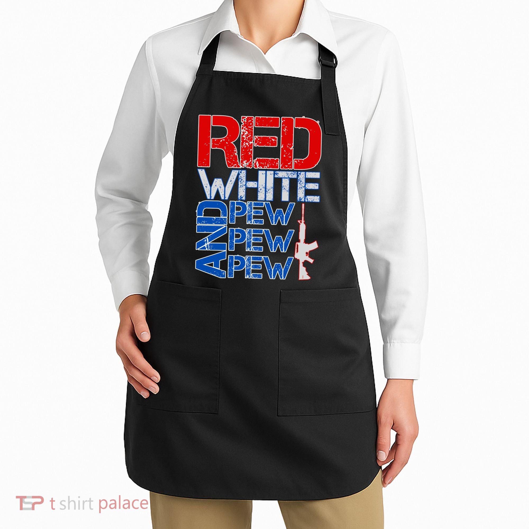 Red White And Pew Pew Pew USA Guns Apron