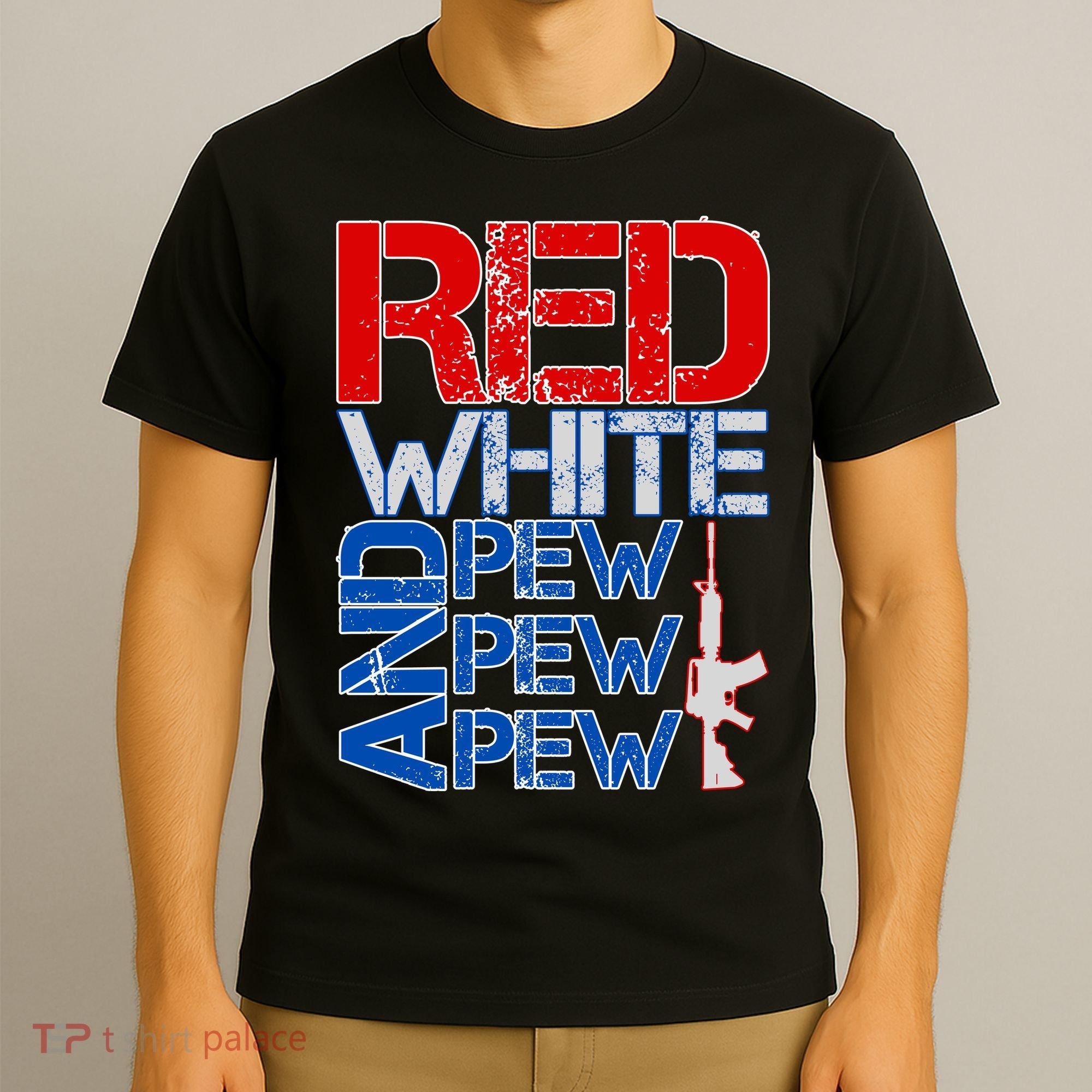 Red White And Pew Pew Pew USA Guns T-Shirt