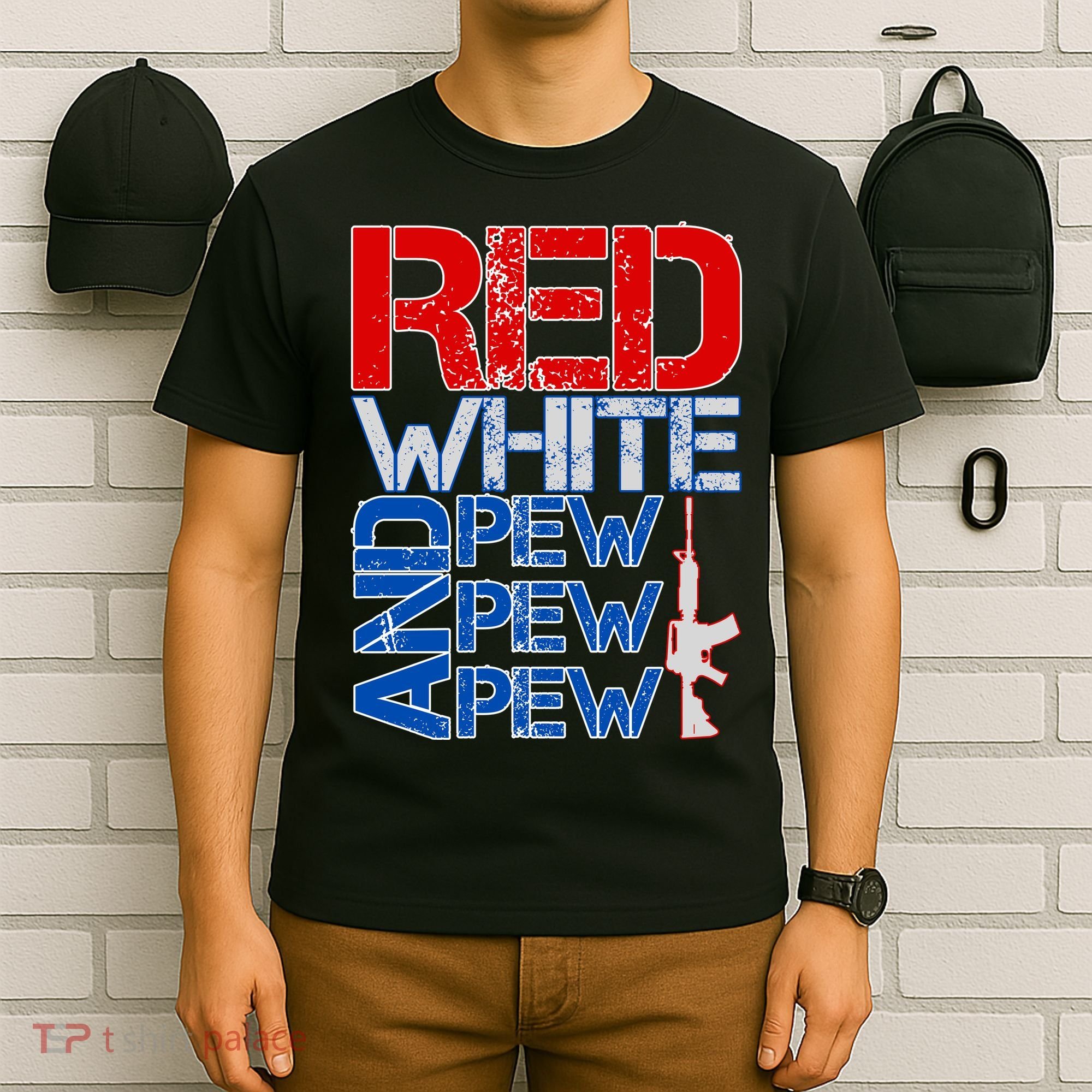 Red White And Pew Pew Pew USA Guns T-Shirt
