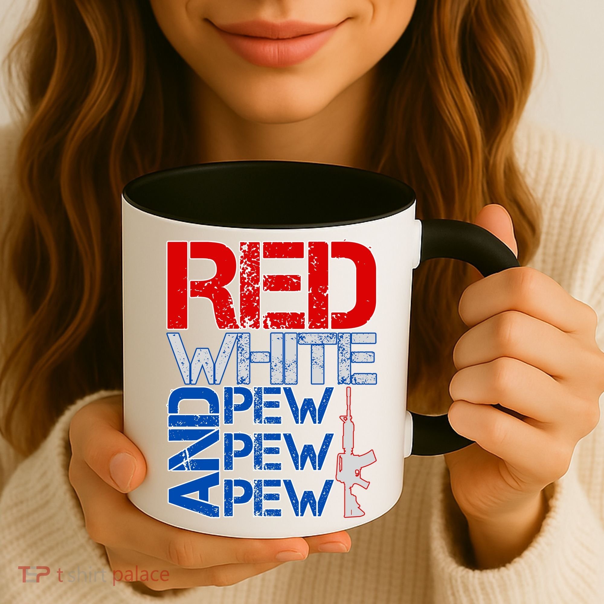 Red White And Pew Pew Pew USA Guns Coffee Mug