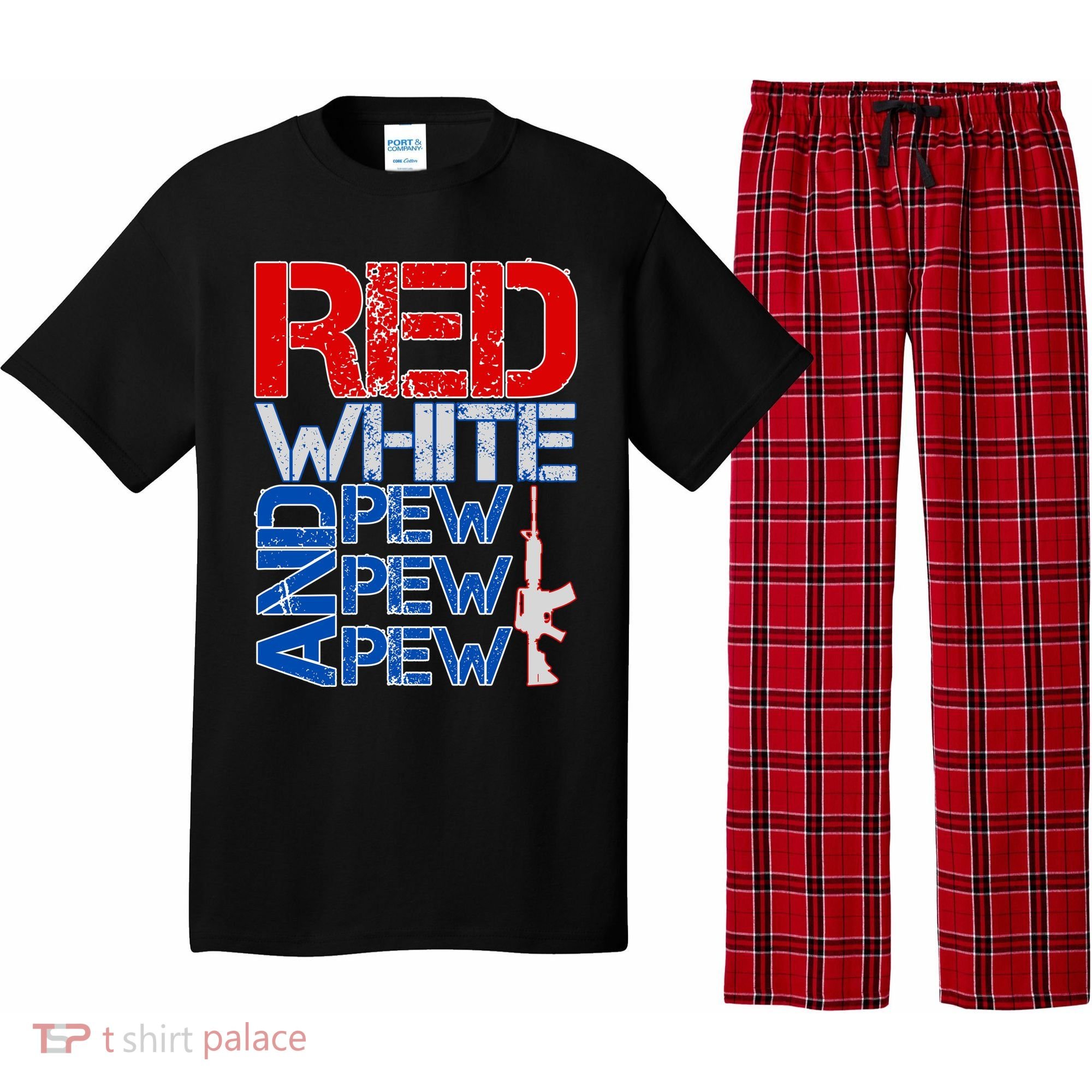 Red White And Pew Pew Pew USA Guns Pajama Set