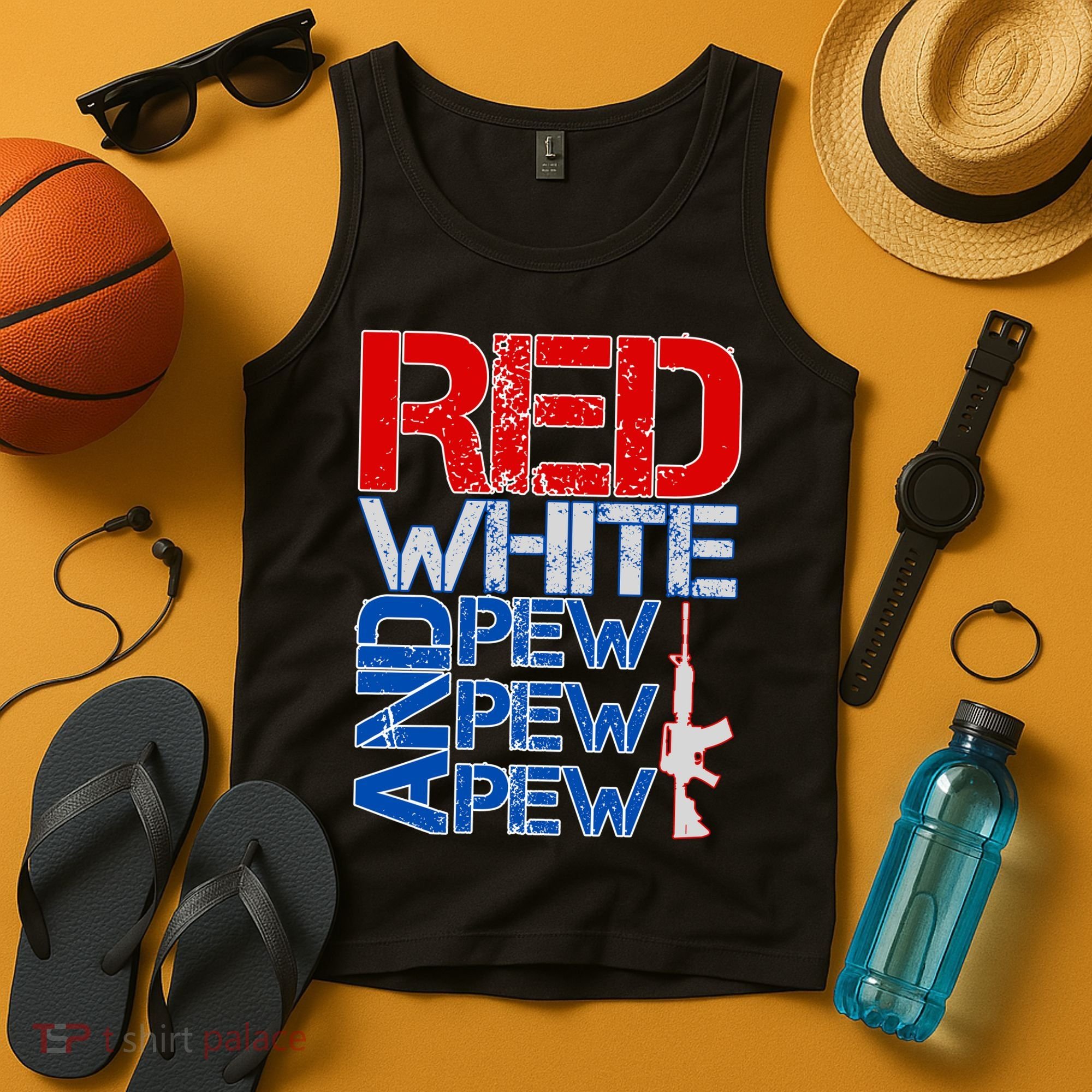 Red White And Pew Pew Pew USA Guns Tank Top