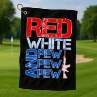 Red White And Pew Pew Pew USA Guns Golf Towel thumb 1