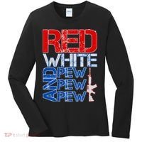 Red White And Pew Pew Pew USA Guns Women's Long Sleeve Shirt thumb 0