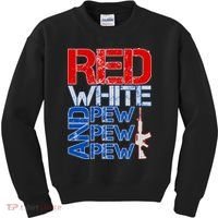 Red White And Pew Pew Pew USA Guns Kids Sweatshirt thumb 0