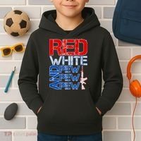 Red White And Pew Pew Pew USA Guns Kids Hoodie thumb 2