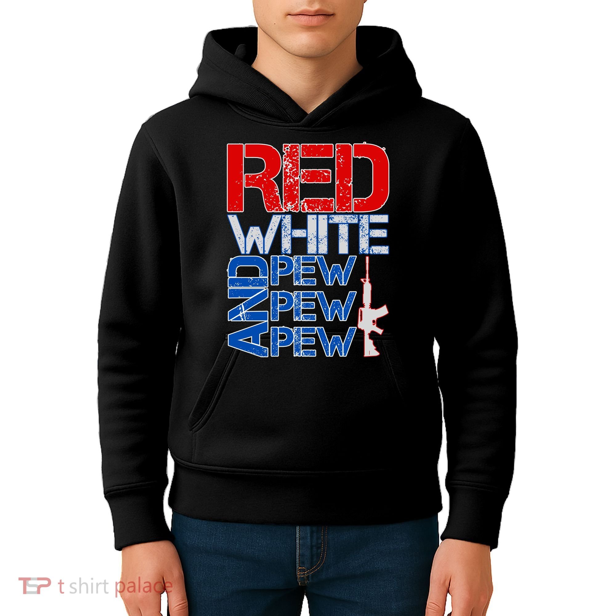 Red White And Pew Pew Pew USA Guns Kids Hoodie