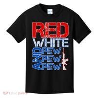 Red White And Pew Pew Pew USA Guns Kids T-Shirt thumb 0