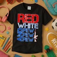 Red White And Pew Pew Pew USA Guns Kids T-Shirt thumb 3