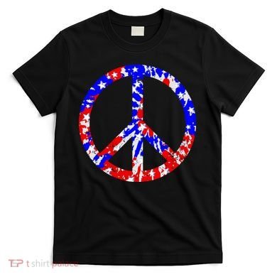 Red White Blue Dyed Peach Sign Stars T-Shirt