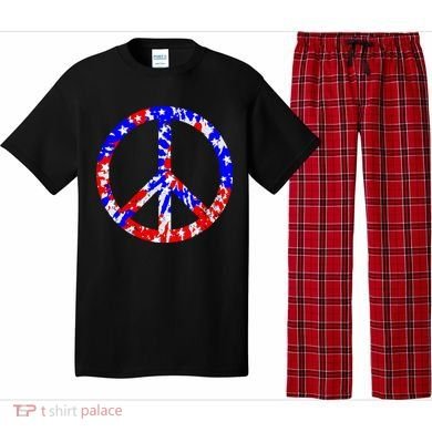 Red White Blue Dyed Peach Sign Stars Pajama Set