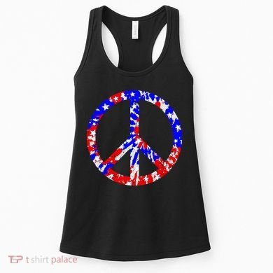 Red White Blue Dyed Peach Sign Stars Women's Tank Top
