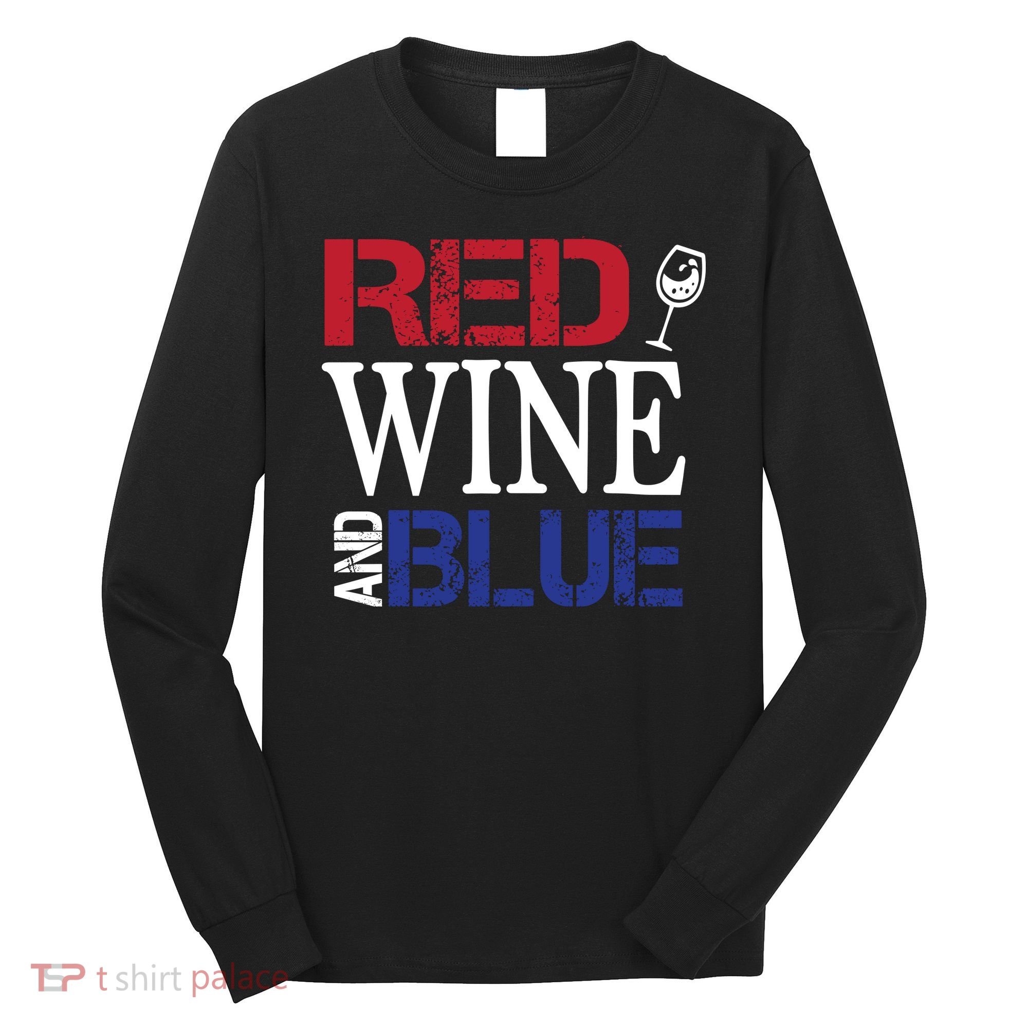 Red Wine and Blue USA Flag Long Sleeve Shirt