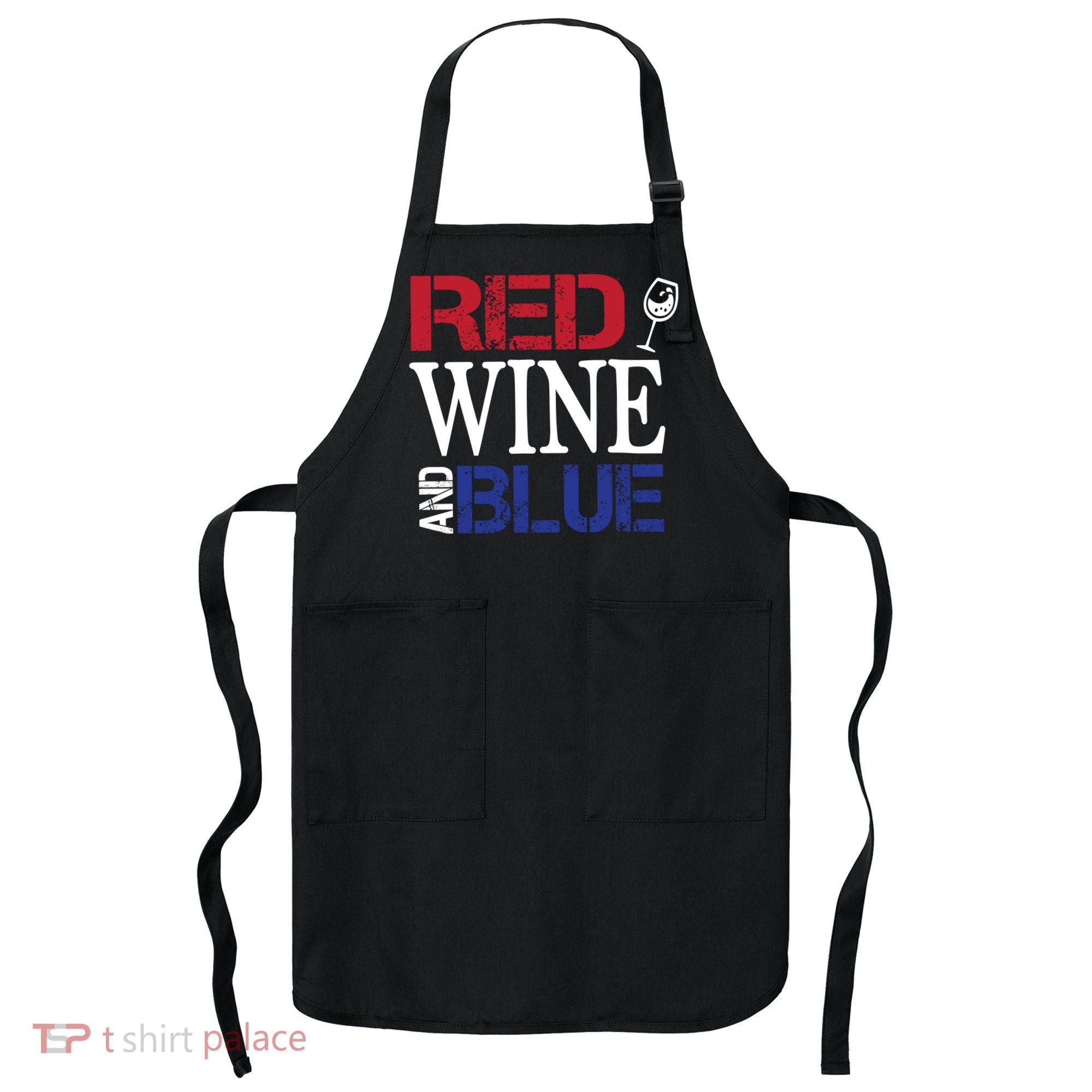 Red Wine and Blue USA Flag Apron