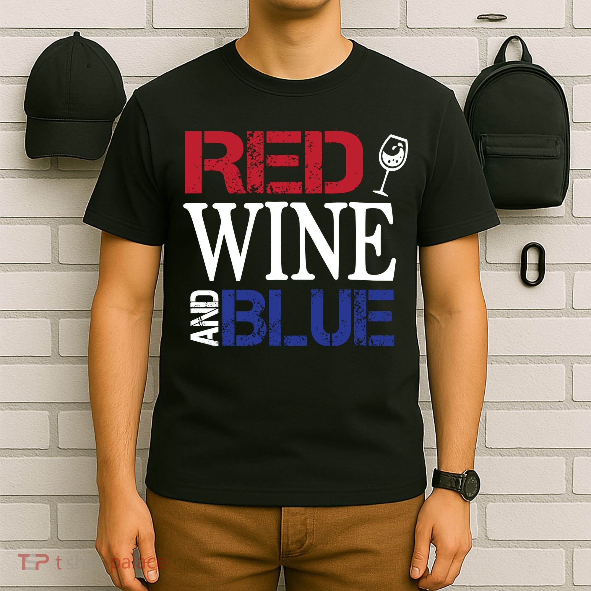Red Wine and Blue USA Flag T-Shirt