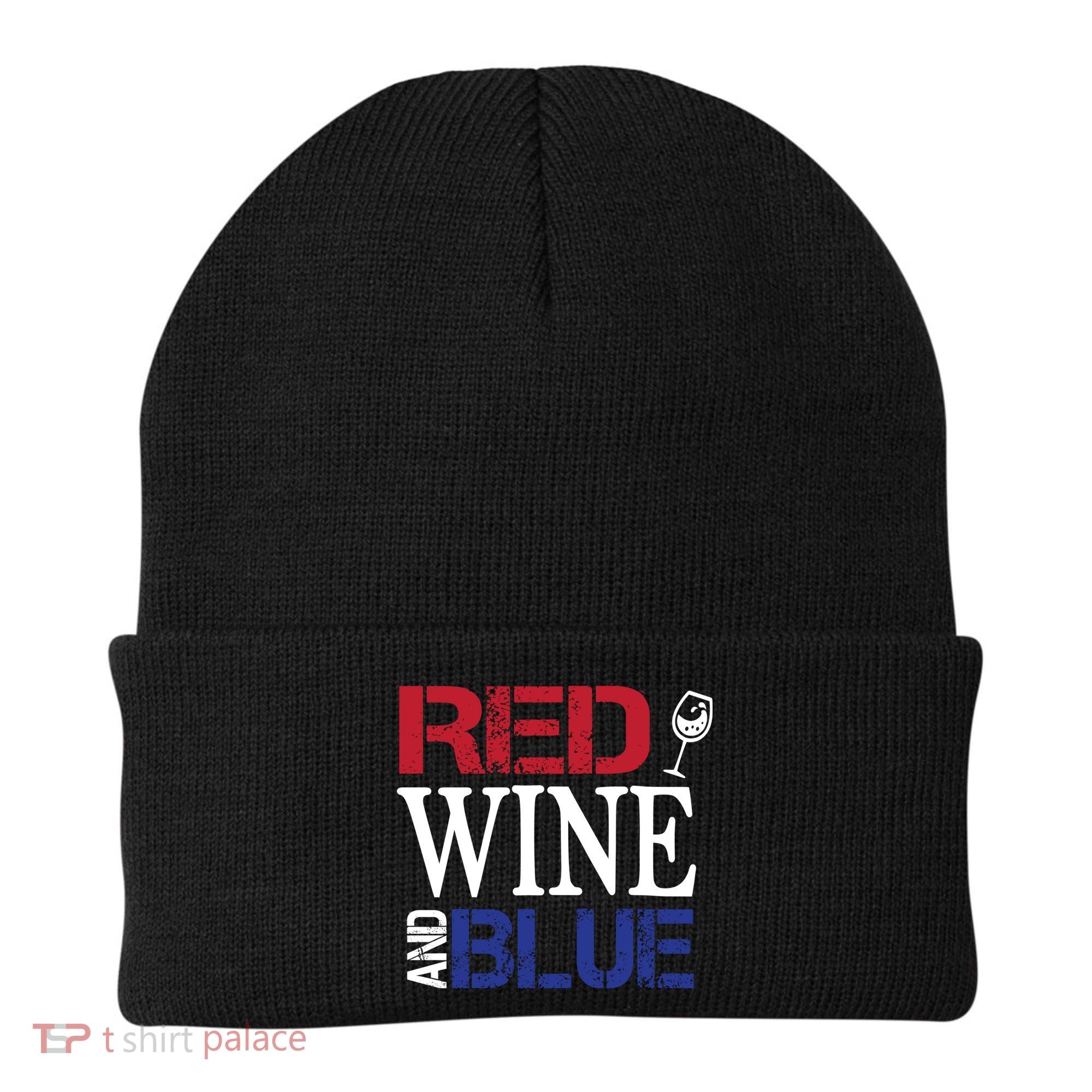 Red Wine and Blue USA Flag Beanie