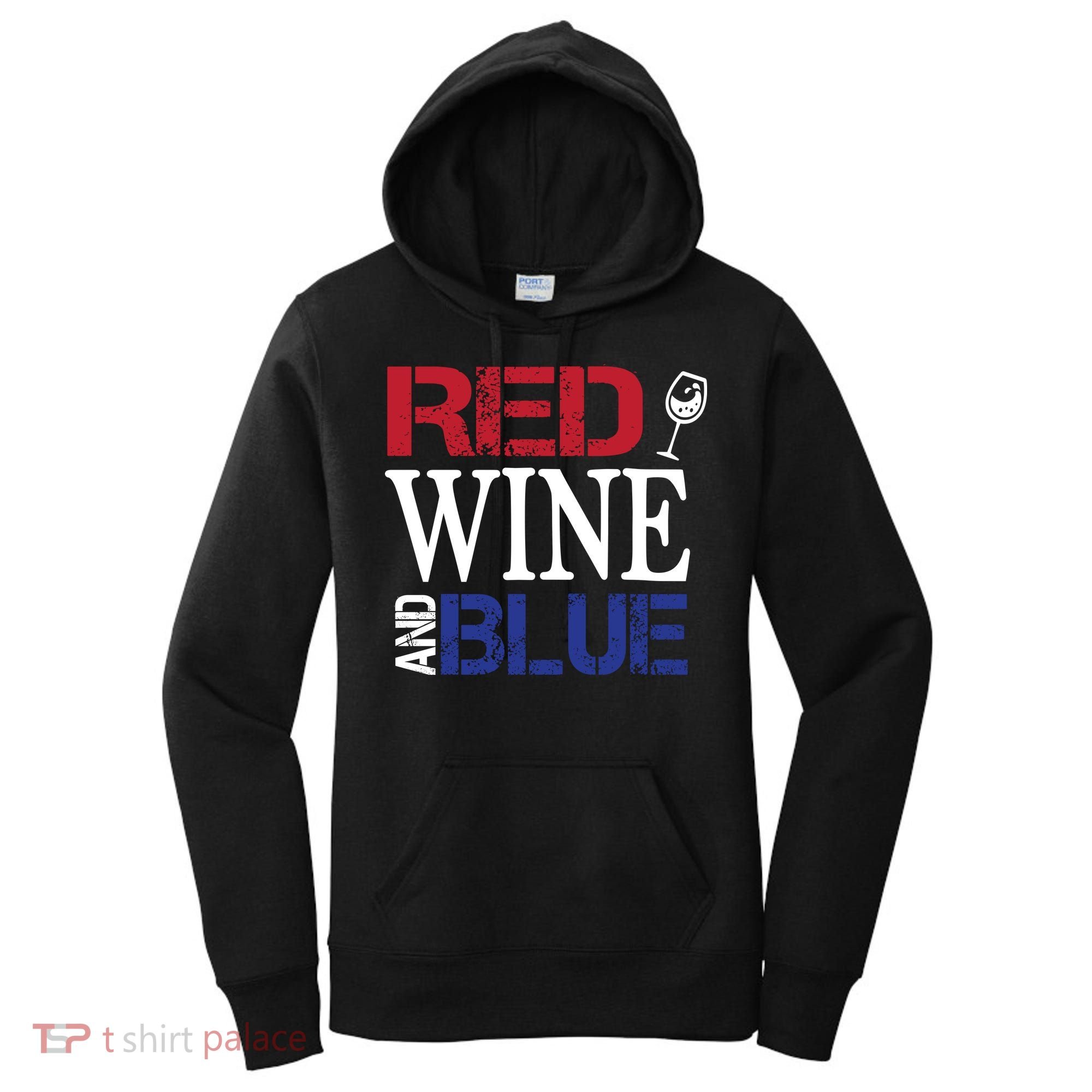 Red Wine and Blue USA Flag Women's Hoodie